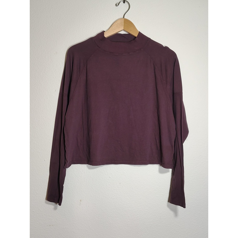 We The Free Free People Mock Neck Long Sleeve Crop Top Plum Purple Small